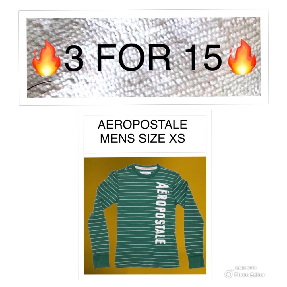 AEROPOSTALE MENS LONG SLEEVE SHIRT GREEN WHITE STRIPE CREWNECK PULLOVER SIZE XS